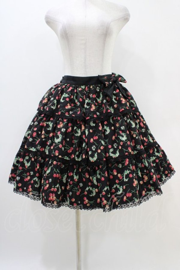 画像1: Angelic Pretty / チェリーシフォン3段フリルスカート Free ブラック H-25-11-14-019-AP-SK-NS-ZH (1)