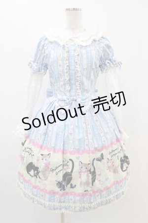 画像: metamorphose / ねこ柄ワンピース Free サックス H-25-11-14-031-ME-OP-NS-ZH