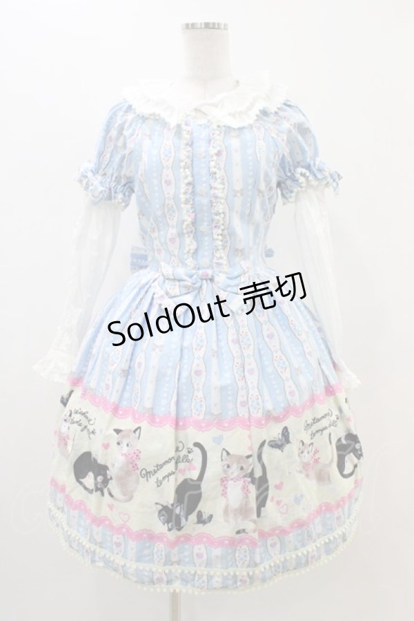 画像1: metamorphose / ねこ柄ワンピース Free サックス H-25-11-14-031-ME-OP-NS-ZH (1)