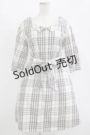 画像: MAJESTIC LEGON / ウエストリボン付きチェックワンピース M アイボリー H-25-11-15-1028-LO-OP-NS-ZH