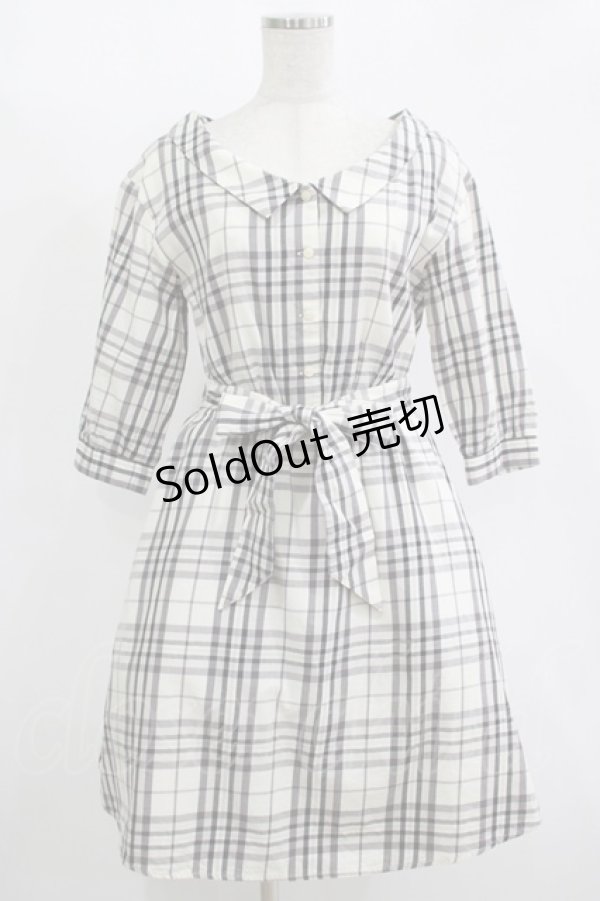 画像1: MAJESTIC LEGON / ウエストリボン付きチェックワンピース M アイボリー H-25-11-15-1028-LO-OP-NS-ZH (1)