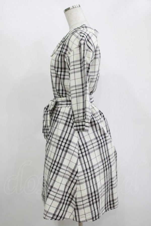 画像2: MAJESTIC LEGON / ウエストリボン付きチェックワンピース M アイボリー H-25-11-15-1028-LO-OP-NS-ZH (2)