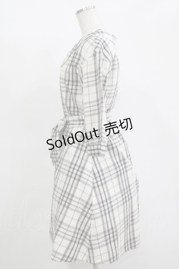 画像2: MAJESTIC LEGON / ウエストリボン付きチェックワンピース M アイボリー H-25-11-15-1028-LO-OP-NS-ZH (2)