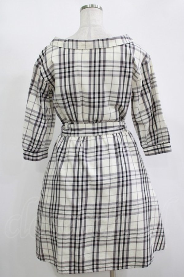 画像3: MAJESTIC LEGON / ウエストリボン付きチェックワンピース M アイボリー H-25-11-15-1028-LO-OP-NS-ZH (3)