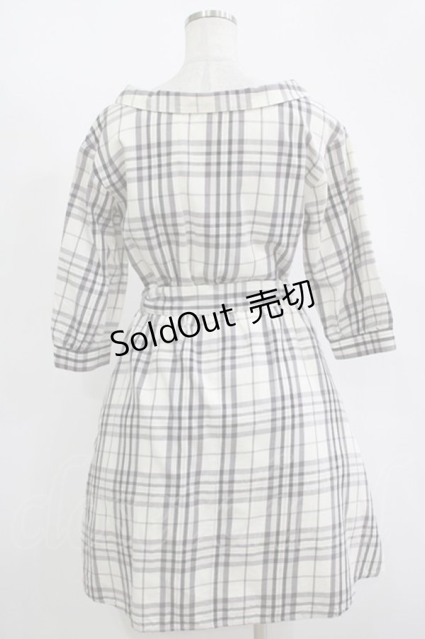 画像3: MAJESTIC LEGON / ウエストリボン付きチェックワンピース M アイボリー H-25-11-15-1028-LO-OP-NS-ZH (3)