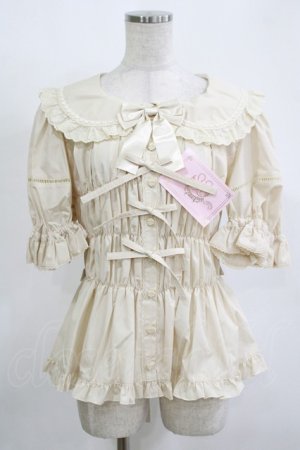 画像: metamorphose / 【プラスサイズ】ハートレースシャーリング半袖ブラウス プラスサイズ 生成り H-25-11-15-1048-ME-BL-NS-ZH