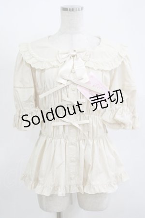 画像: metamorphose / 【プラスサイズ】ハートレースシャーリング半袖ブラウス プラスサイズ 生成り H-25-11-15-1048-ME-BL-NS-ZH