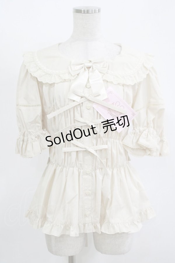 画像1: metamorphose / 【プラスサイズ】ハートレースシャーリング半袖ブラウス プラスサイズ 生成り H-25-11-15-1048-ME-BL-NS-ZH (1)