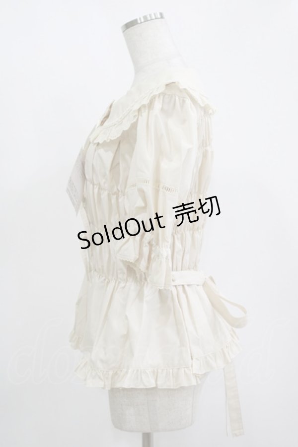 画像2: metamorphose / 【プラスサイズ】ハートレースシャーリング半袖ブラウス プラスサイズ 生成り H-25-11-15-1048-ME-BL-NS-ZH (2)