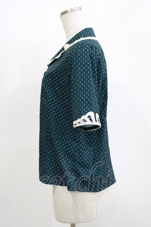 画像2: an another angelus / レース使い開衿ブラウス Free GREEN×WH H-25-11-15-1054-CA-BL-YZ-ZH (2)