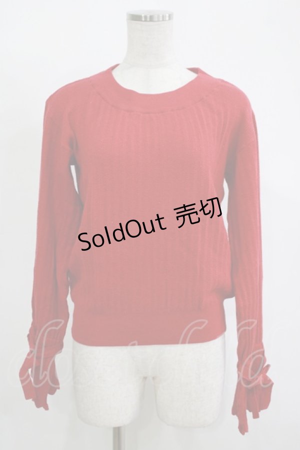 画像1: MAJESTIC LEGON / 袖リボンニット M レッド H-25-11-15-1057-LO-TO-NS-ZH (1)