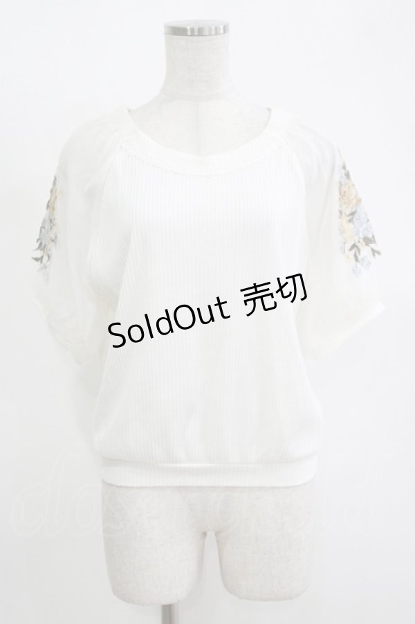 画像1: axes femme / 花刺繍×チュール袖プルオーバー M オフ H-25-11-15-1063-AX-TO-NS-ZH (1)