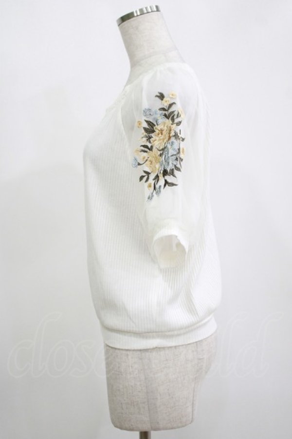 画像2: axes femme / 花刺繍×チュール袖プルオーバー M オフ H-25-11-15-1063-AX-TO-NS-ZH (2)