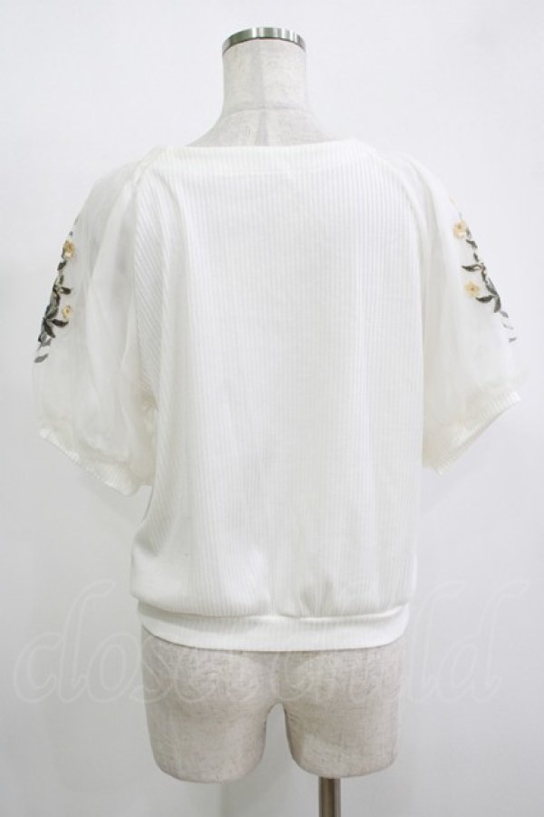 画像3: axes femme / 花刺繍×チュール袖プルオーバー M オフ H-25-11-15-1063-AX-TO-NS-ZH (3)