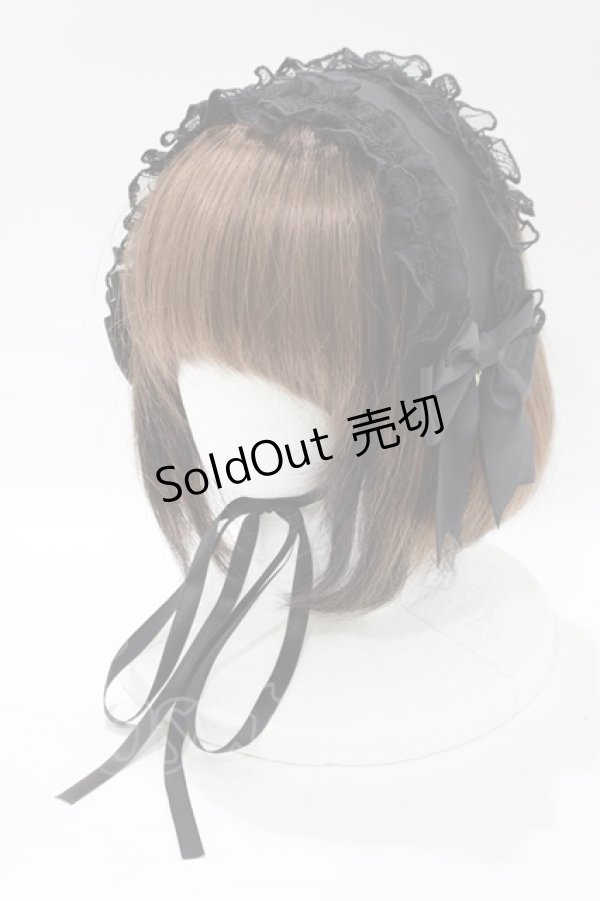 画像1: metamorphose / Lacyフリルヘッドドレス  ブラック H-25-11-15-1080-ME-AC-NS-ZH (1)