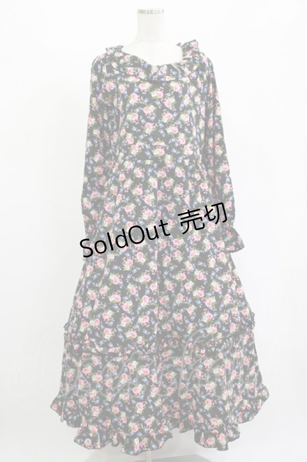 画像1: FLC / 星名桜子/2WAY花柄フリルワンピース L ブラック H-25-11-15-1007-LO-OP-NS-ZH (1)