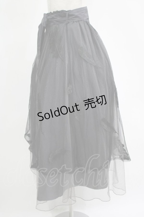 画像2: axes femme / フェザー刺繍チュールスカート M ネイビー H-25-11-15-1084-AX-SK-NS-ZH (2)