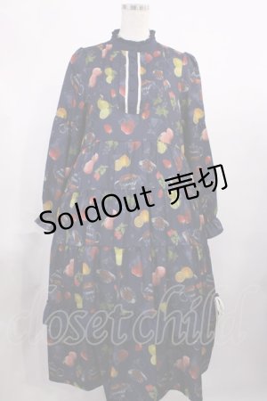 画像: axes femme / フルーツティ柄ティアードワンピース M ネイビー H-25-11-15-011-AX-OP-NS-ZH