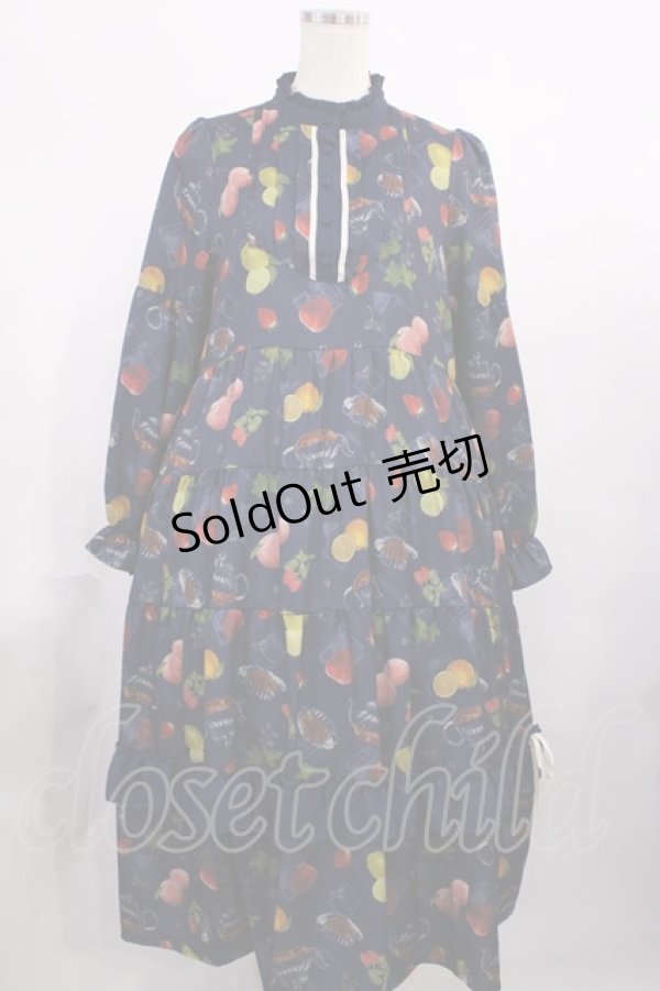 画像1: axes femme / フルーツティ柄ティアードワンピース M ネイビー H-25-11-15-011-AX-OP-NS-ZH (1)