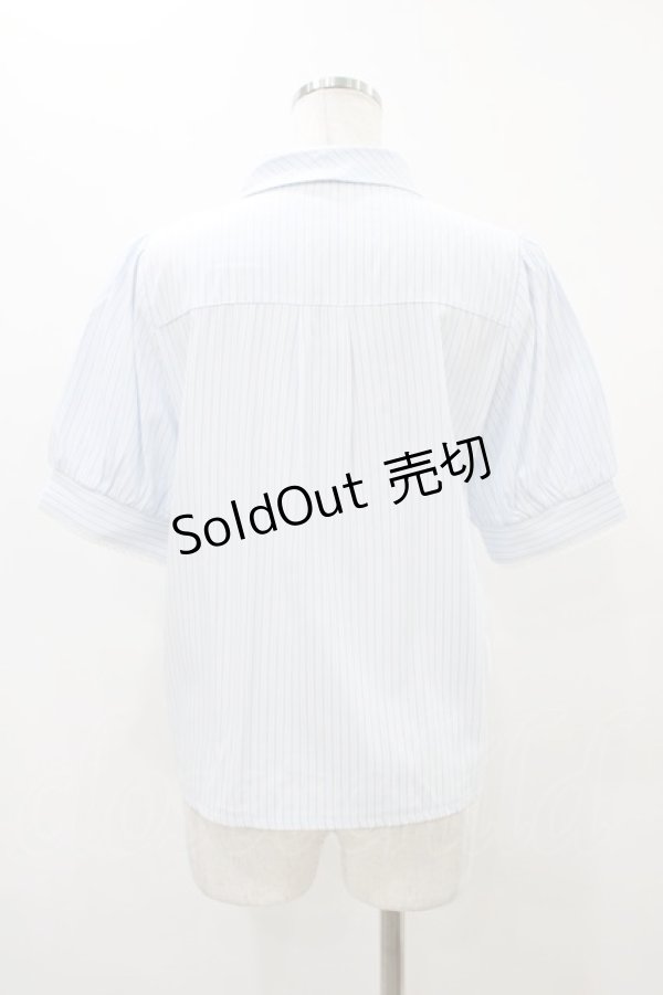 画像2: axes femme / ネモフィラ刺繍リボンブラウス Free サックスストライプ H-25-11-16-1042-AX-BL-NS-ZH (2)