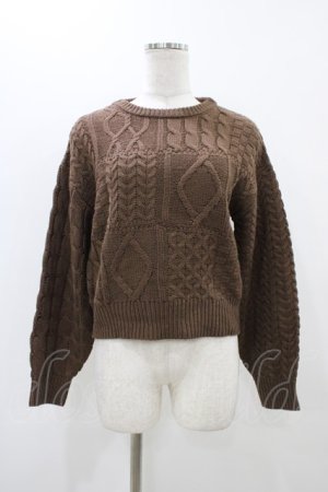 画像: Fi.n.t / パッチワーク風ニットプルオーバー Free BROWN H-25-11-16-1053-CA-TO-NS-ZH