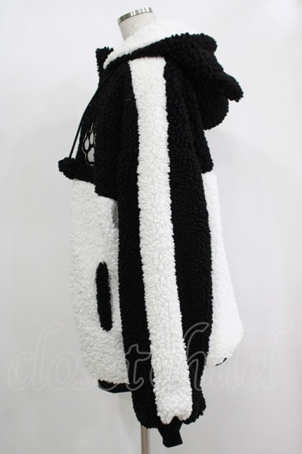 画像2: LISTEN FLAVOR / 猫耳肉球ファイヤーボアブルゾン  ブラック×ホワイト H-25-11-17-034-PU-JA-KB-ZH (2)