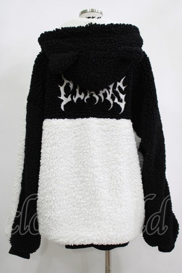 画像3: LISTEN FLAVOR / 猫耳肉球ファイヤーボアブルゾン  ブラック×ホワイト H-25-11-17-034-PU-JA-KB-ZH (3)