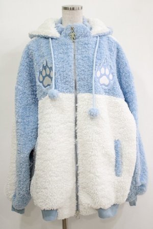 画像: LISTEN FLAVOR / 猫耳肉球ファイヤーボアブルゾン  ライトブルー×ホワイト H-25-11-17-035-PU-JA-KB-ZH
