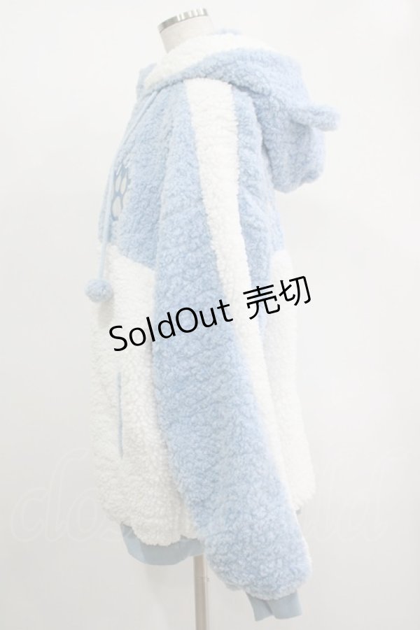 画像2: LISTEN FLAVOR / 猫耳肉球ファイヤーボアブルゾン  ライトブルー×ホワイト H-25-11-17-035-PU-JA-KB-ZH (2)