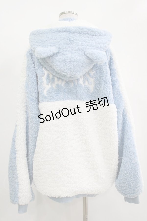 画像3: LISTEN FLAVOR / 猫耳肉球ファイヤーボアブルゾン  ライトブルー×ホワイト H-25-11-17-035-PU-JA-KB-ZH (3)