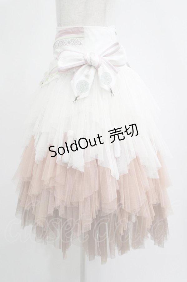 画像2: Ozz oneste / 流水羽衣天女スカート  白×ピンク H-25-11-17-006-OO-SK-KB-ZH (2)