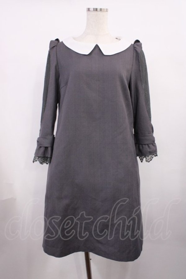 画像1: axes femme POETIQUE / グレンチェックショルダーレースワンピース M グレー H-25-11-17-1009-AX-OP-NS-ZH (1)