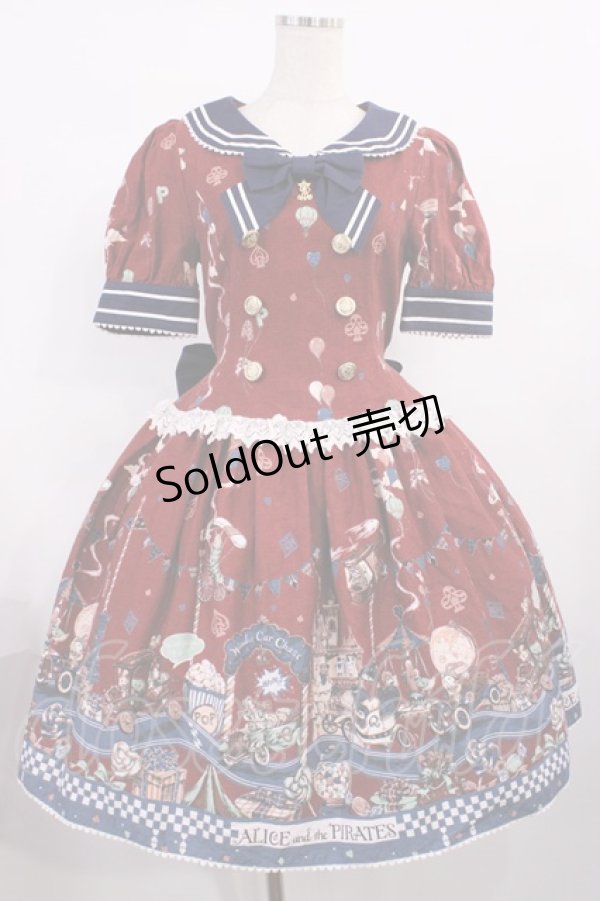 画像1: ALICE and the PIRATES / アリスのワンダーカーチェイス柄ワンピース Free エンジ H-25-11-17-1003-PA-OP-NS-ZH (1)
