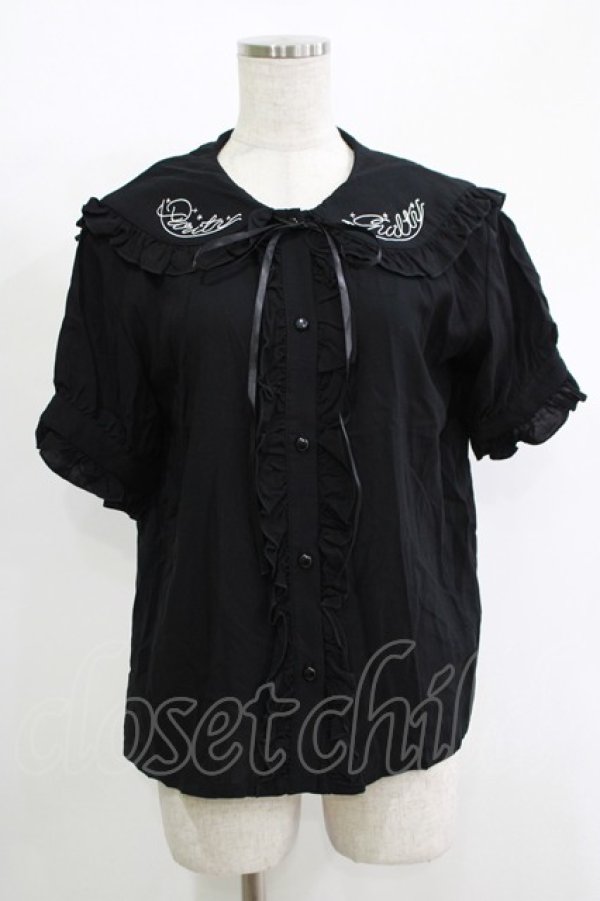 画像1: LISTEN FLAVOR / リボン付フリルセーラーブラウス  ブラック H-25-11-17-065-PU-BL-KB-ZT1119J (1)