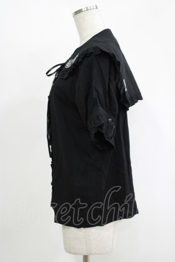 画像2: LISTEN FLAVOR / リボン付フリルセーラーブラウス  ブラック H-25-11-17-065-PU-BL-KB-ZT1119J (2)