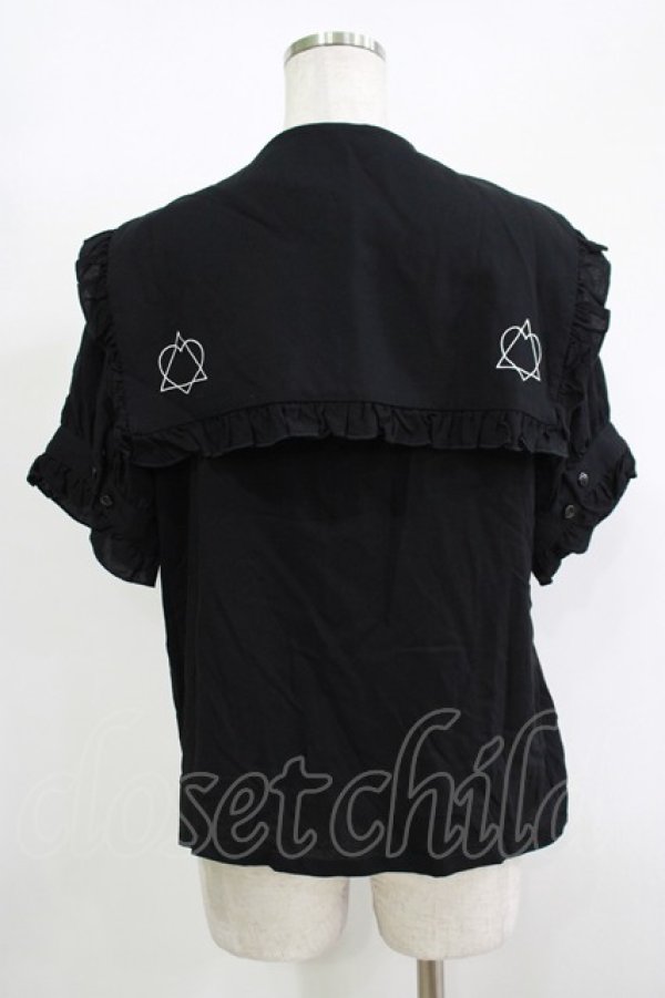 画像3: LISTEN FLAVOR / リボン付フリルセーラーブラウス  ブラック H-25-11-17-065-PU-BL-KB-ZT1119J (3)