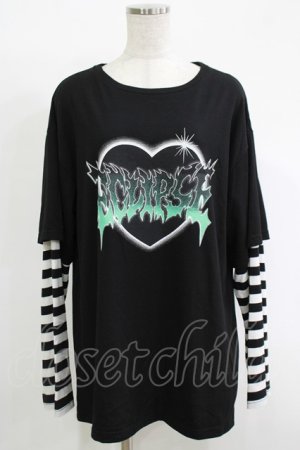 画像: LISTEN FLAVOR / ハートメタルロゴレイヤード風ロンT  ブラック H-25-11-17-067-PU-TO-KB-ZH