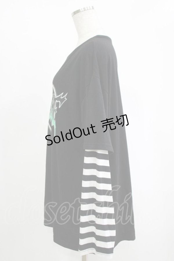 画像2: LISTEN FLAVOR / ハートメタルロゴレイヤード風ロンT  ブラック H-25-11-17-067-PU-TO-KB-ZH (2)