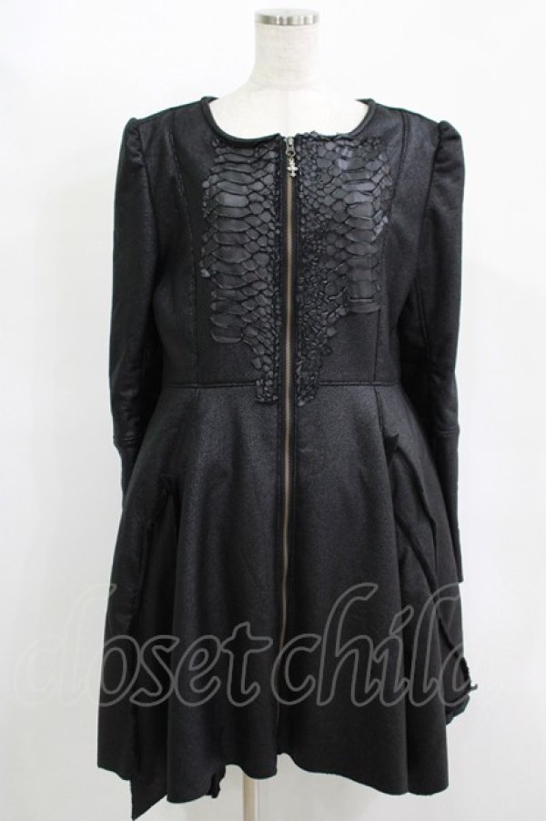 画像1: h.NAOTO / 鱗ZIPコートワンピース  黒 H-25-11-17-010-HN-CO-KB-ZH (1)