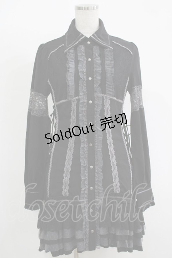 画像1: Ozz Croce / レースフリルシャツワンピース  ブラック H-25-11-17-018-OO-OP-KB-ZH (1)