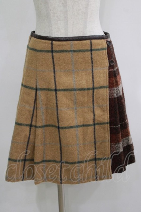 画像1: Jane Marple Dans Le Salon / ウールタータンチェックのラップスカート M ブラウン H-25-11-17-021-JM-SK-KB-ZH (1)