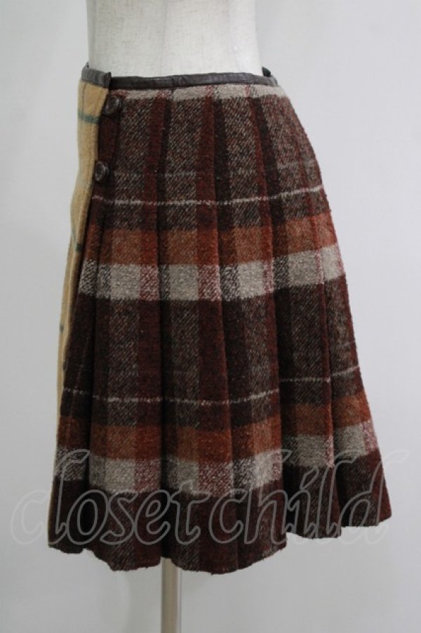 画像2: Jane Marple Dans Le Salon / ウールタータンチェックのラップスカート M ブラウン H-25-11-17-021-JM-SK-KB-ZH (2)