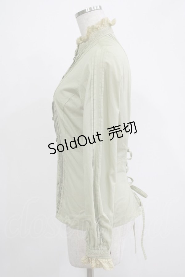 画像2: Victorian maiden / レースリボン付スタンドカラーブラウス Free グリーン H-25-11-19-032-CL-BL-NS-ZH (2)