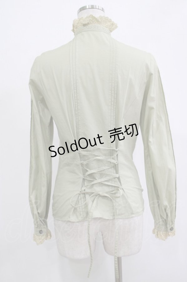 画像3: Victorian maiden / レースリボン付スタンドカラーブラウス Free グリーン H-25-11-19-032-CL-BL-NS-ZH (3)