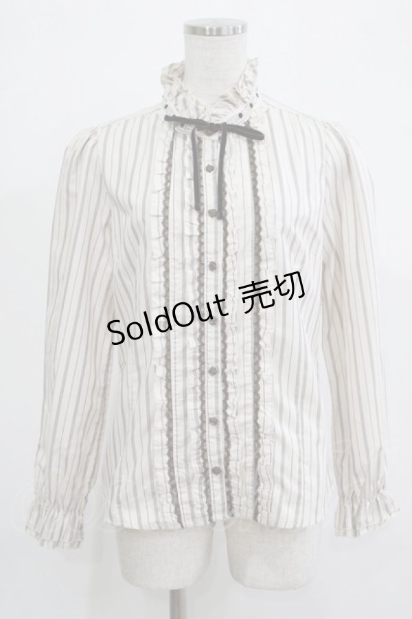 画像1: axes femme / ストライプフリルブラウス M アイボリー/ブラウン H-25-11-19-035-AX-BL-NS-ZH (1)