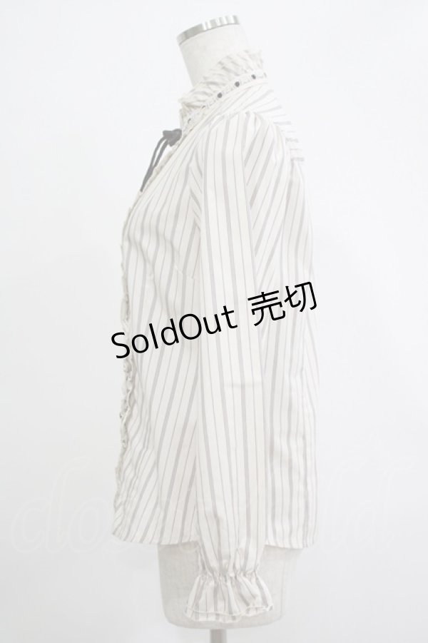 画像2: axes femme / ストライプフリルブラウス M アイボリー/ブラウン H-25-11-19-035-AX-BL-NS-ZH (2)