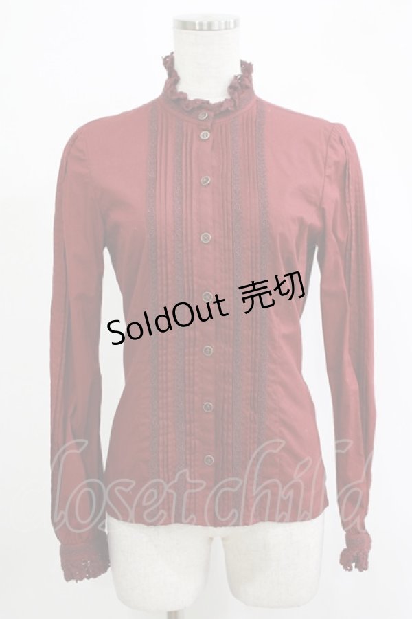 画像1: Victorian maiden / レースリボン付スタンドカラーブラウス Free ボルドー H-25-11-19-036-CL-BL-NS-ZH (1)