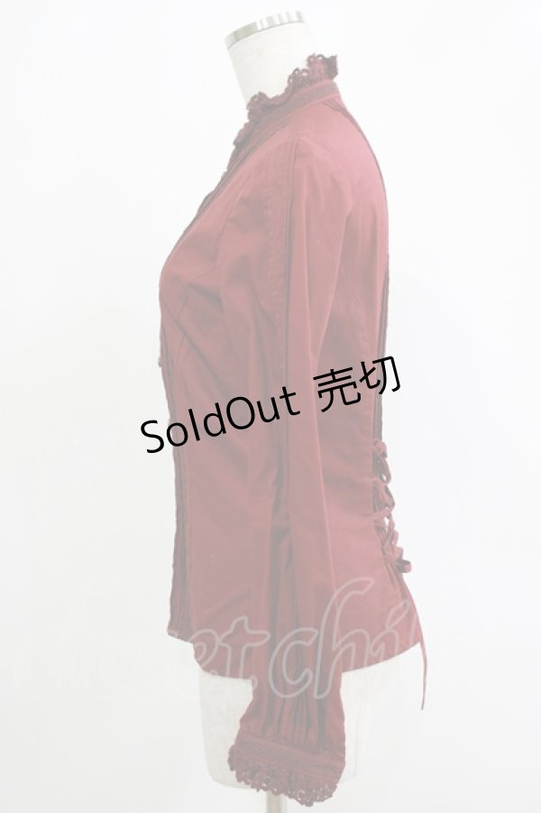 画像2: Victorian maiden / レースリボン付スタンドカラーブラウス Free ボルドー H-25-11-19-036-CL-BL-NS-ZH (2)