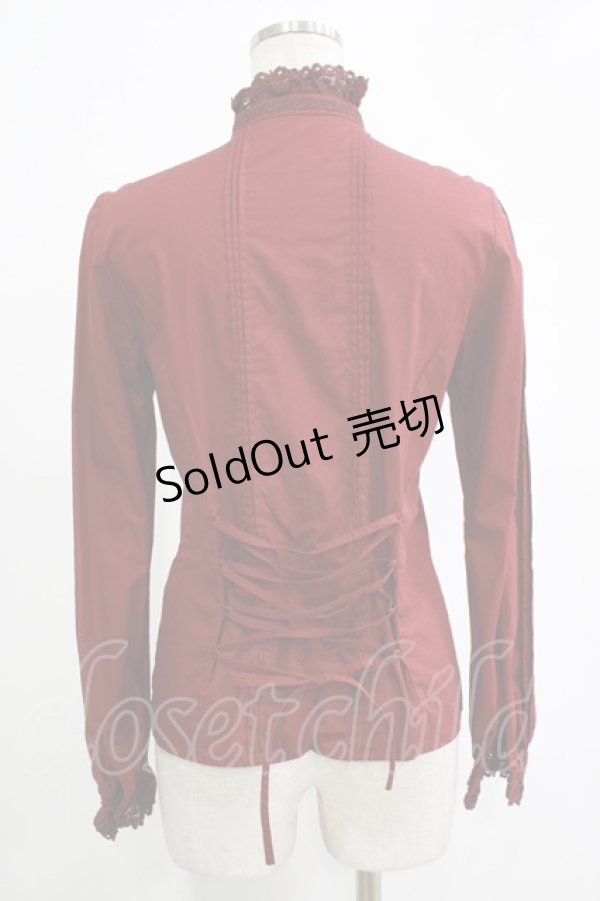 画像3: Victorian maiden / レースリボン付スタンドカラーブラウス Free ボルドー H-25-11-19-036-CL-BL-NS-ZH (3)