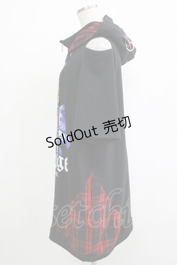 画像2: NOEMIE / チェックネコ耳ハーフジップユニセックスパーカー M ブラック H-25-11-19-047-LO-TO-NS-ZH (2)